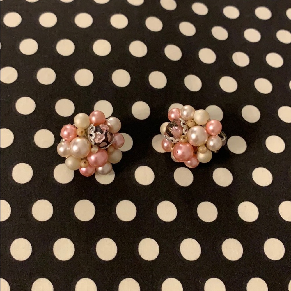 Vintage pink and and pearl clip earrings